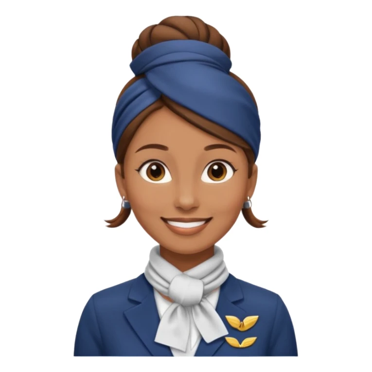  flight attendant, Light Brown skin, brown hair in single bun, neck scarf sticker
