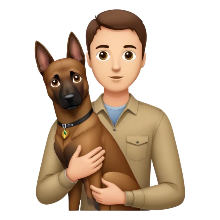 Man with brown hair holding a Belgian Malinois  sticker