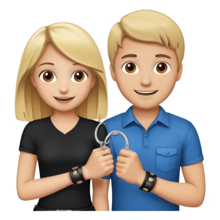 a blonde girl holding handcuffs with her brown haired boyfriend  sticker