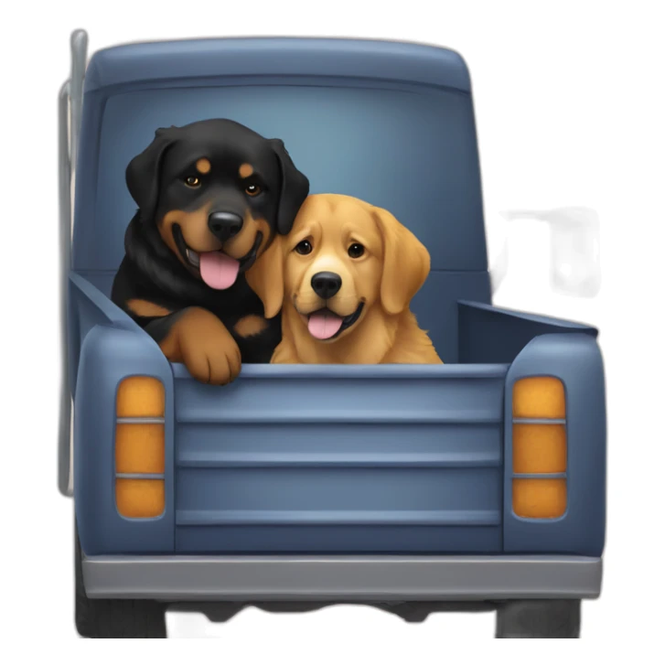 A rottweiller hug A Golden retriever in a truck sticker