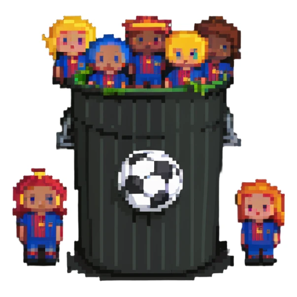 Barcelona soccer team in a trash can sticker