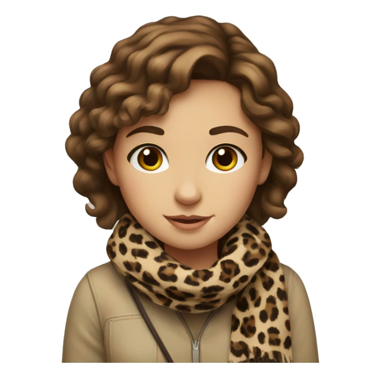Girl brown Hair with print leopard scarf sticker