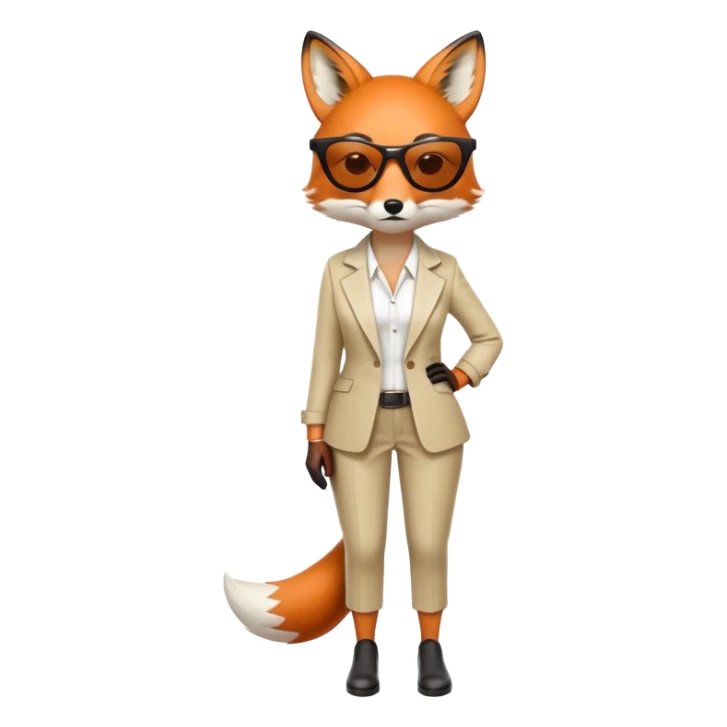 serious anthropomorphised female fox in stylish outfit with sunglasses, looking sad and to the side, full-body view sticker