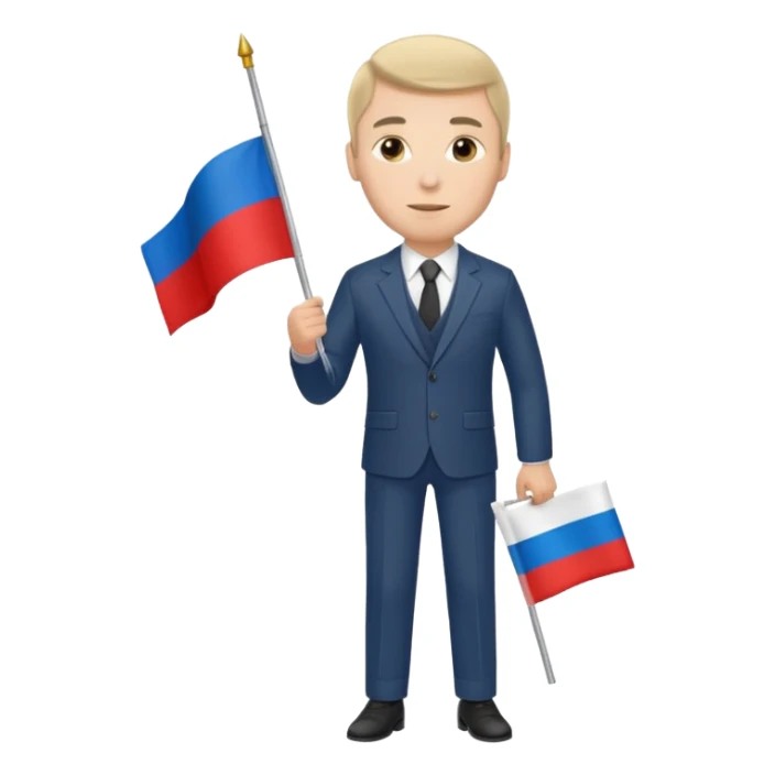 Russian man in a suit with a flag sticker