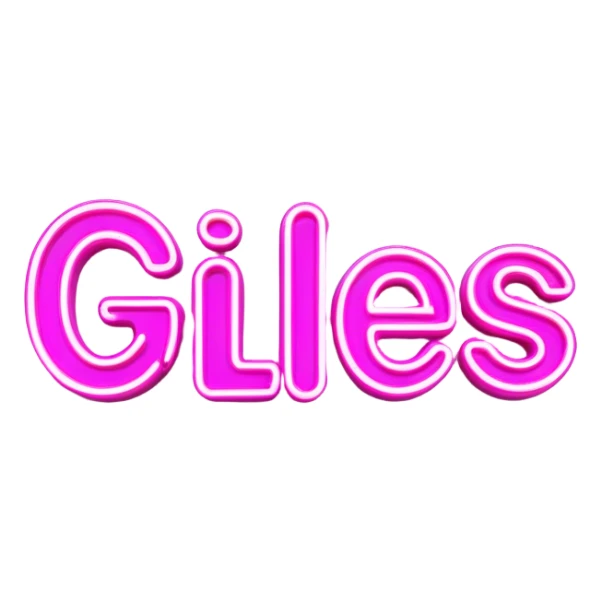 Pink neon sign with the word Giles sticker