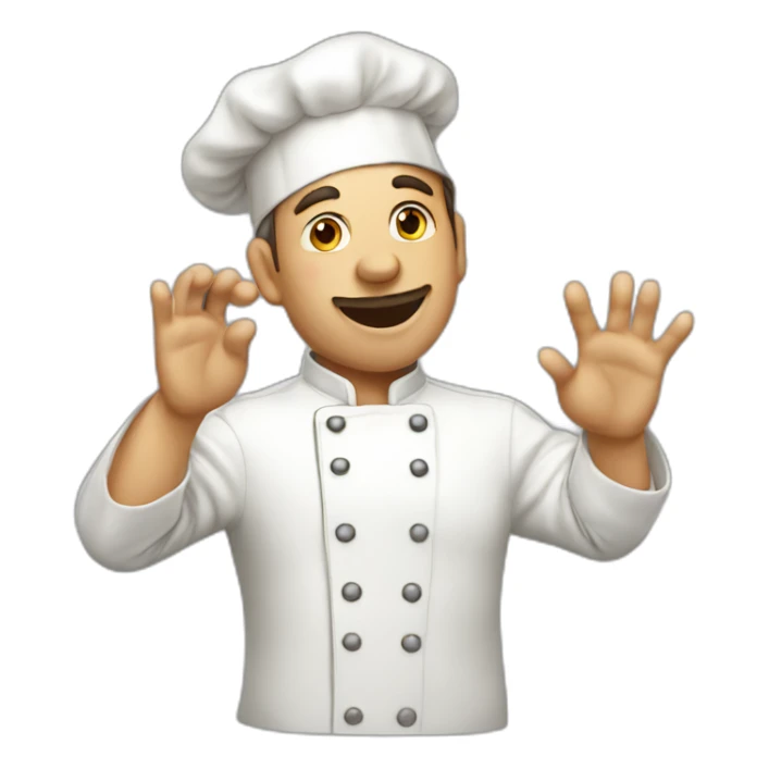 Chef with his hand raised, and kissing the air sticker