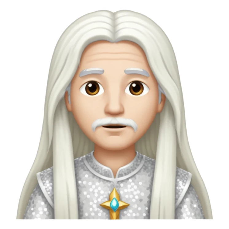 God from The Bible with long white hair, white sequin outfit sticker