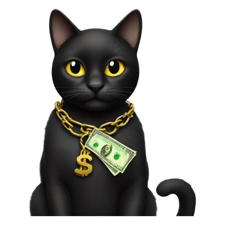 black cat with money and chain sticker