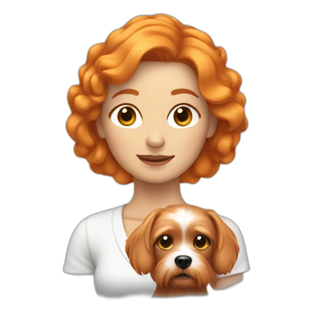 orange hair woman holding yorkshire dog sticker