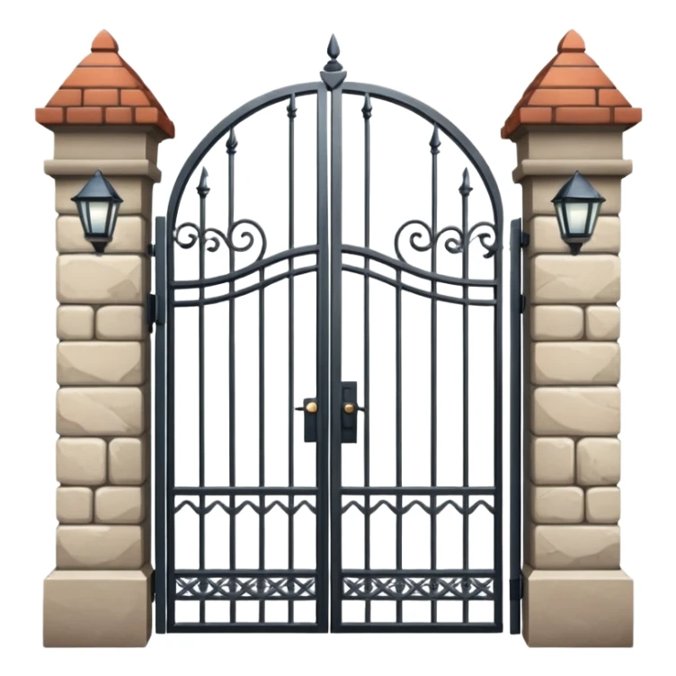 house entrance with iron gate and fence sticker