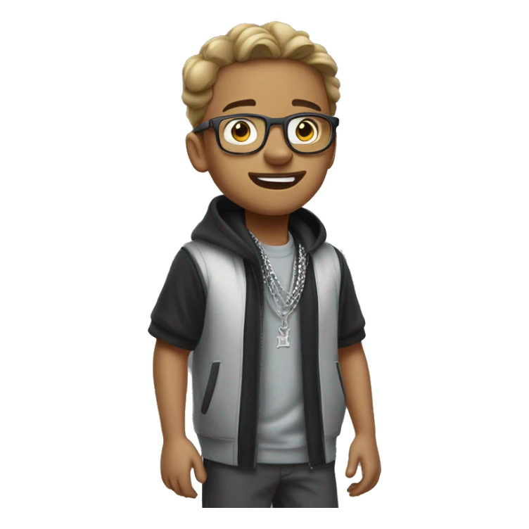 Boy singing rap, wearing glasses and silver chain, Nike clothes, half-length view sticker