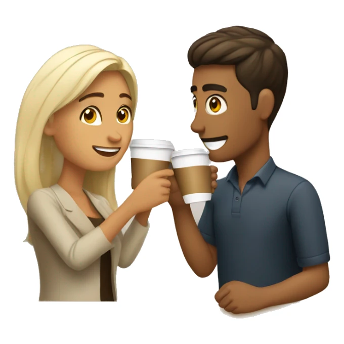 hispanic woman toasting a blonde dude using cups of coffee sticker