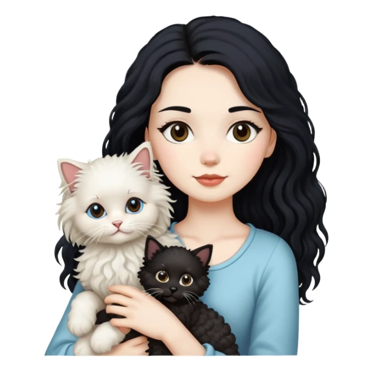Lady with long black hair, with Ragdoll cat and small poodle  sticker