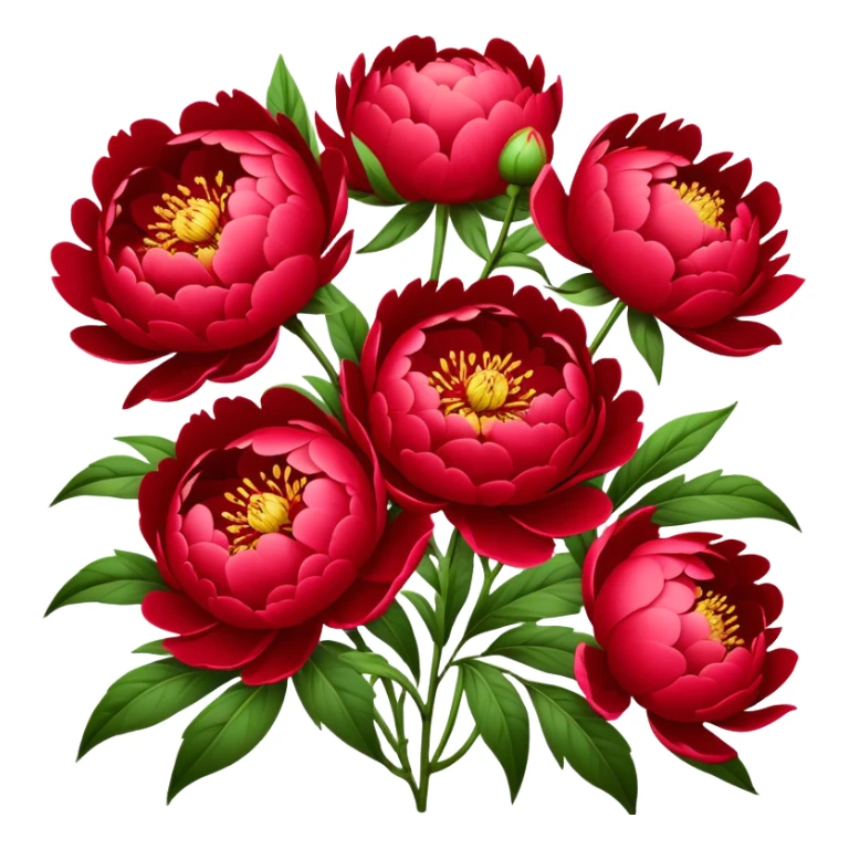 big bouquet Red Peony, luxuriant, stem, leaf sticker