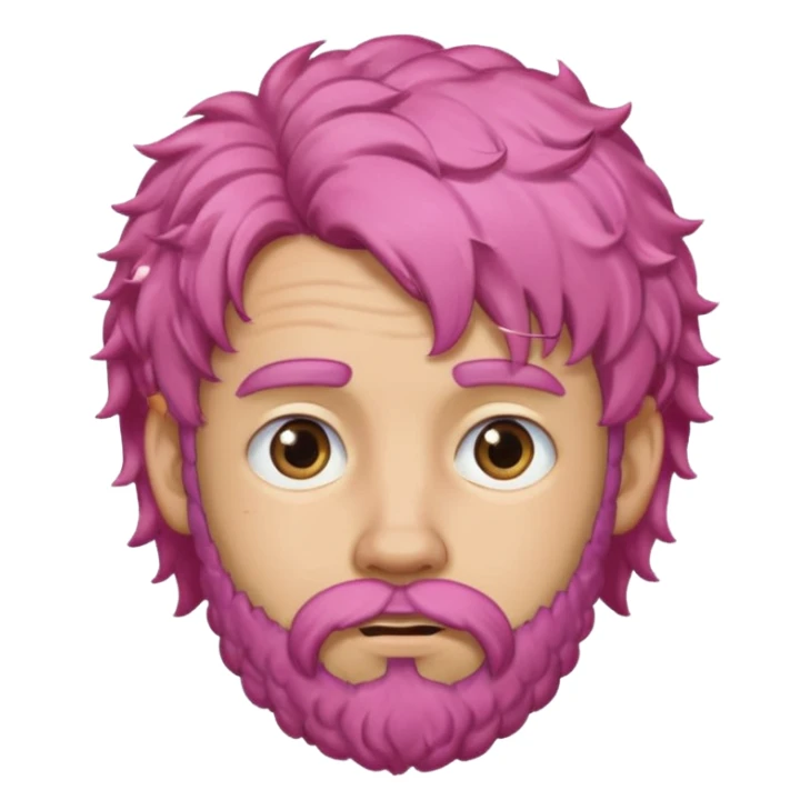 A light-skinned man with moderately curly pink hair, brown eyes, a beard, and a slightly uneasy expression. sticker