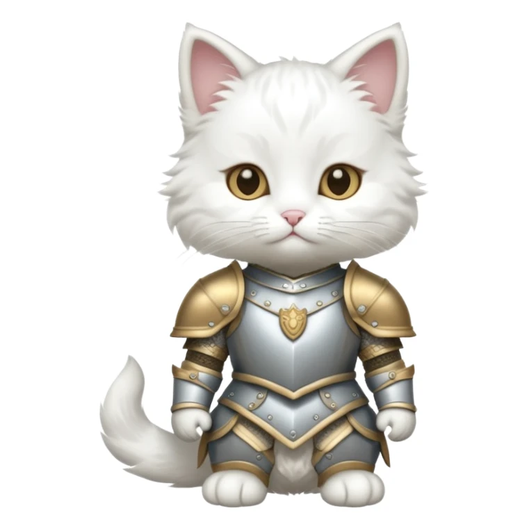 baby white cat in armor, full body sticker