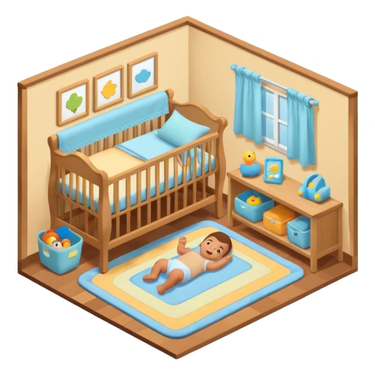 isometric baby room, Crib beside toy shelf and rug sticker