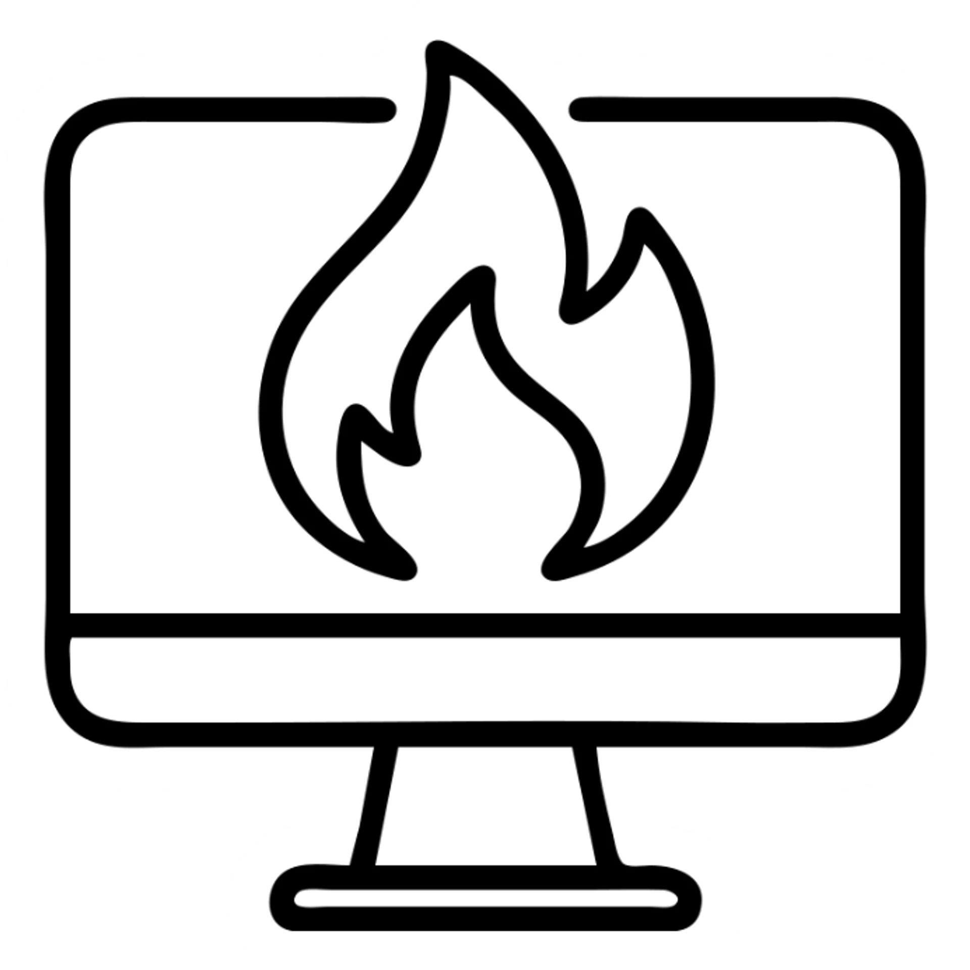 minimalistic icon of a computer monitor with fire sticker