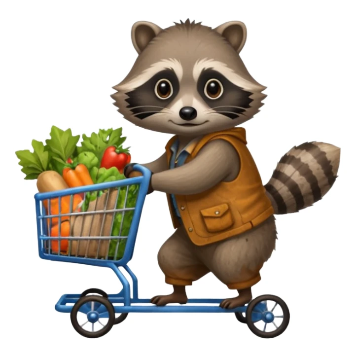 Hobo raccoon with grocery cart sticker