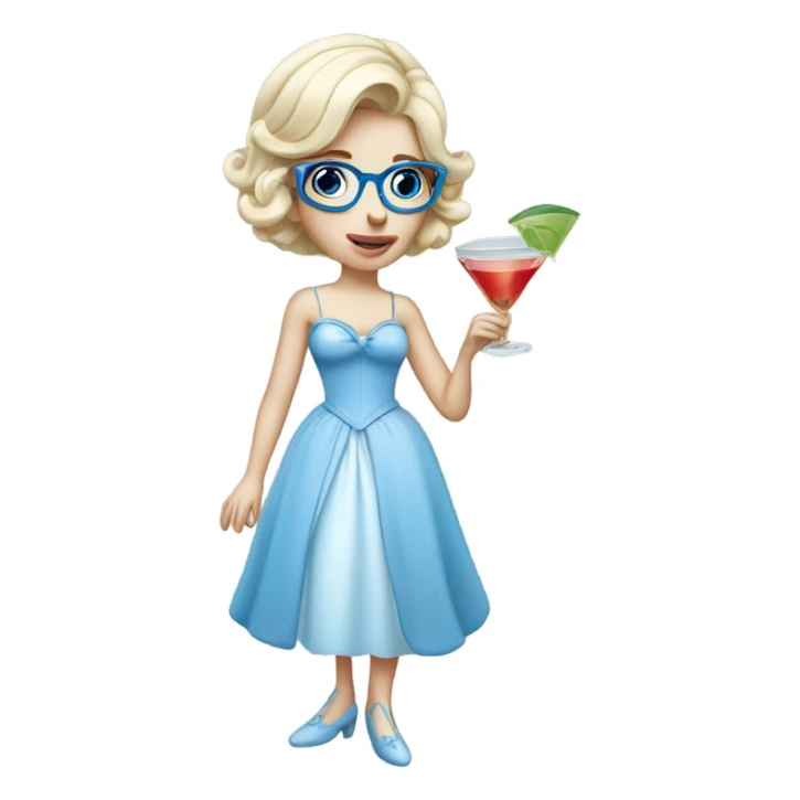 Pale Cinderella with blue eyes wearing glasses drinking a cocktail  sticker