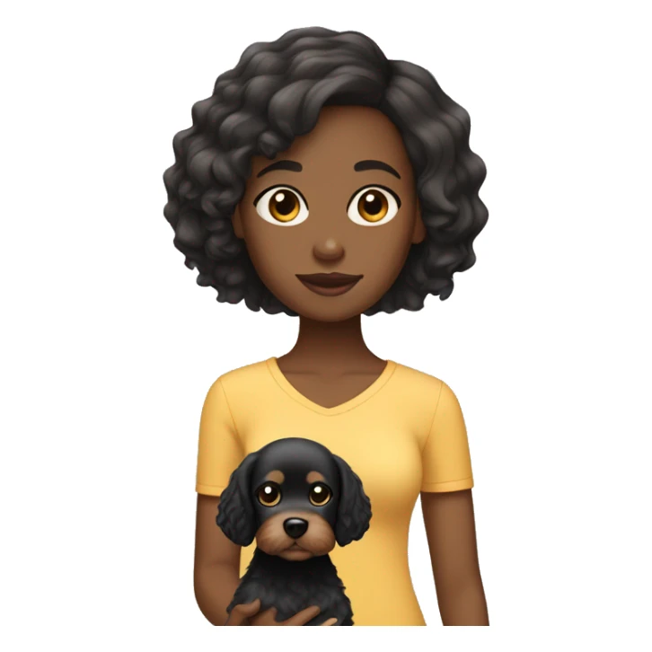 Black Girl with short straight hair with cavapoo dog  sticker