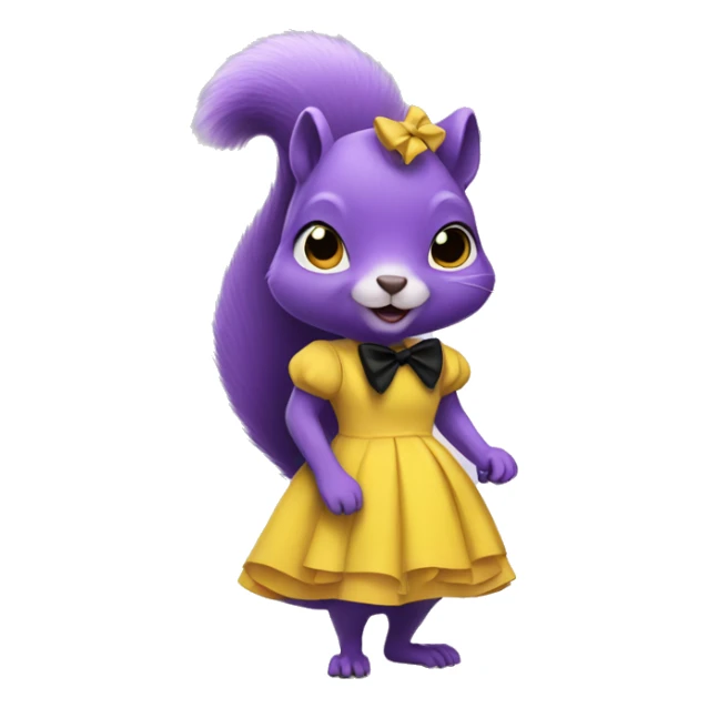 purple squirrel in a yellow dress with a black bow sticker
