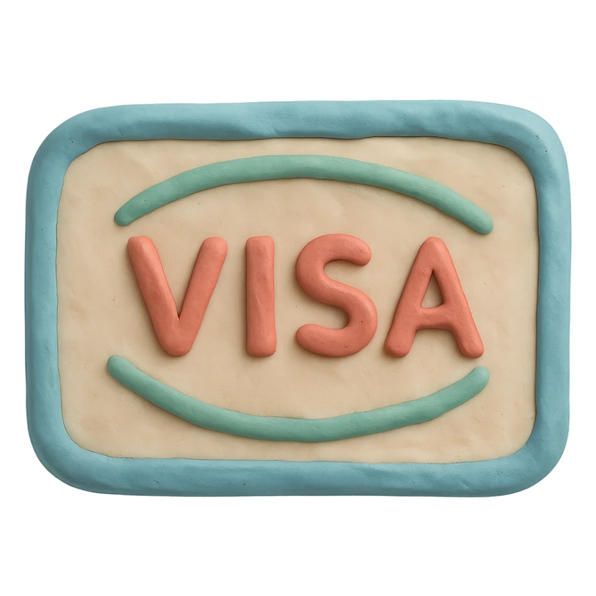 claymation style visa stamp with soft edges and pastel colors, no background sticker