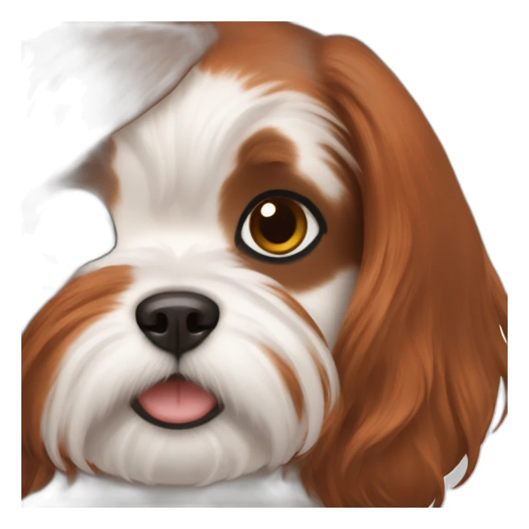 woman with red-brown hair and white shih tzu sticker