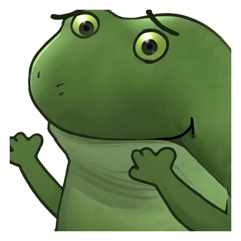 pepo the frog with hands up, sad expression sticker