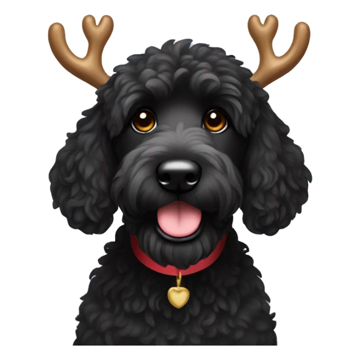 Black goldendoodle with reindeer horns sticker
