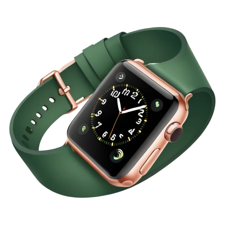 rose gold apple watch with forest green band on an angle sticker