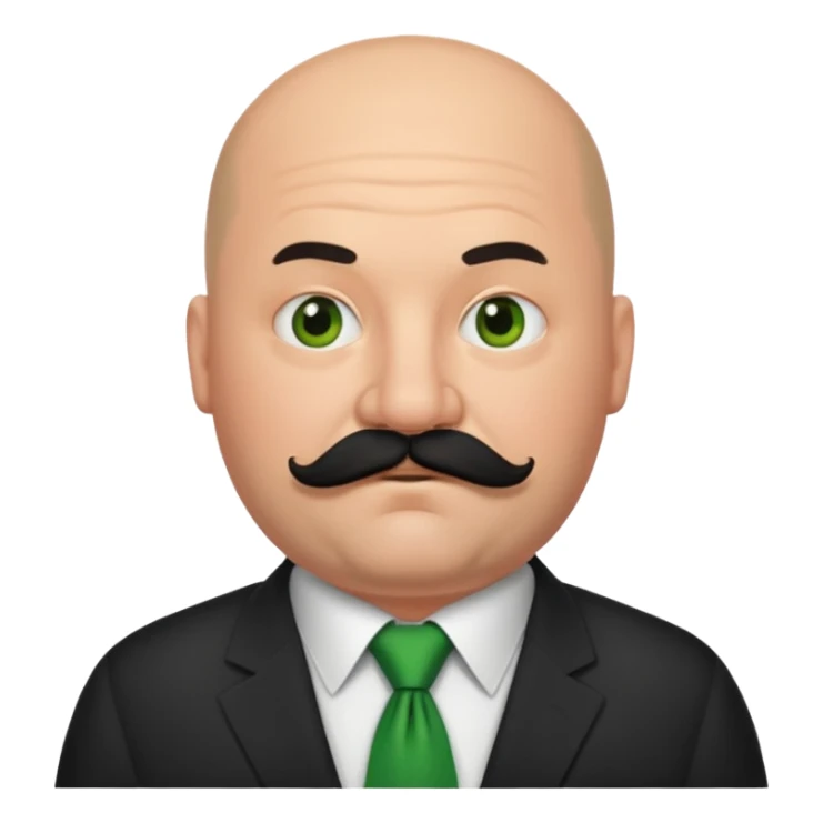 fat Bald guy with thick black mustache & green tie sticker