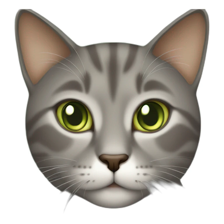 a brown-gray cat with light green eyes and the inscription "When is coffee?" sticker