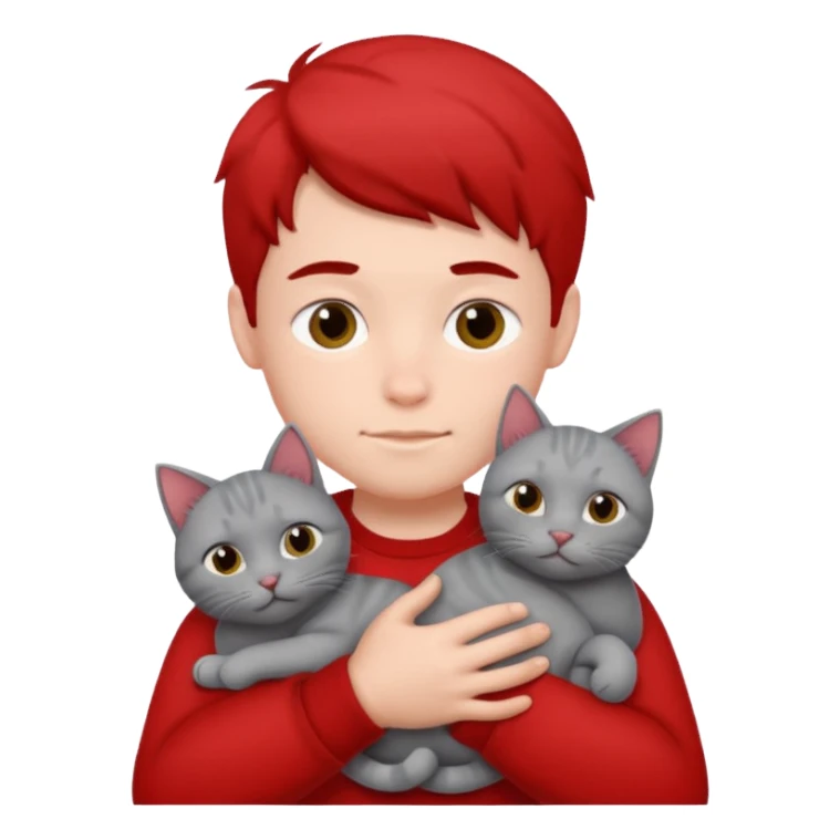Make 20 gray cats cudling a kid that’s a boy wearing all red  sticker