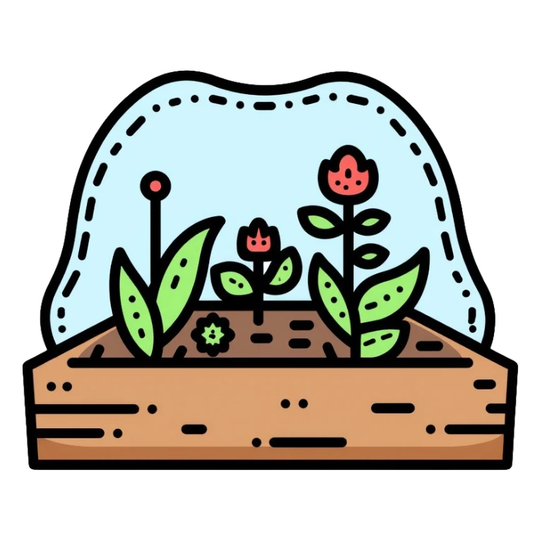 garden bed with plastic hoop cover, plant protection sticker