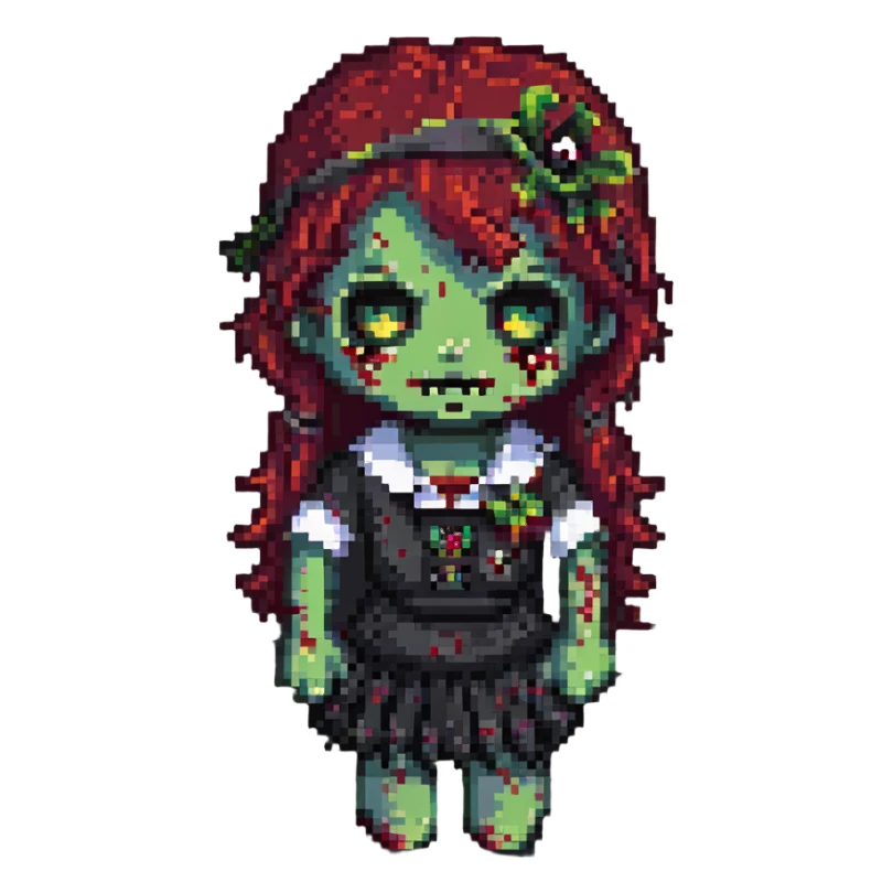 girl zombie with dark cherry hair sticker