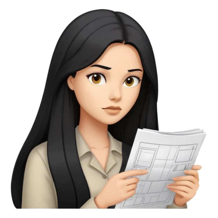 women working on plans with black long hair sticker