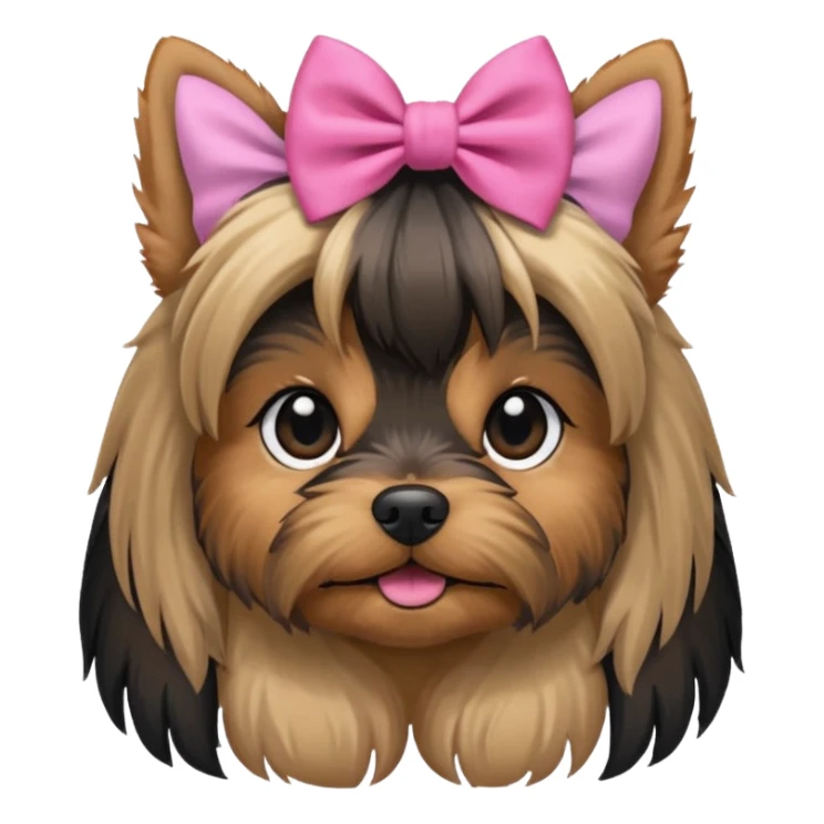 a Yorkshire Terrier face with a ponytail on head tied with a bow. sticker