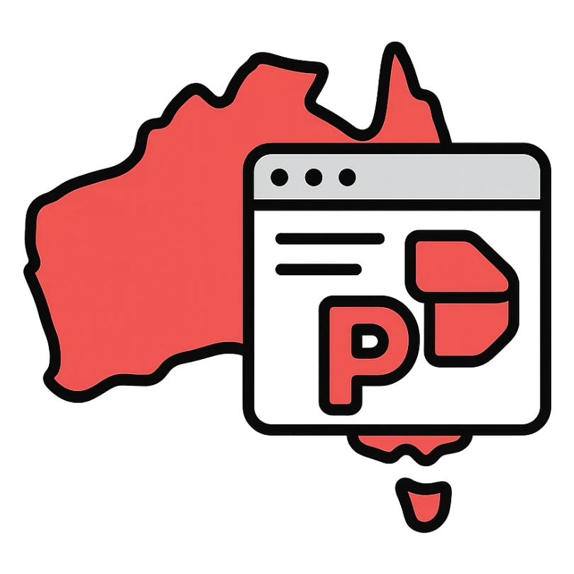 map of Australia with digital web page overlay, modern, red and white, Microsoft Power Pages theme icon sticker