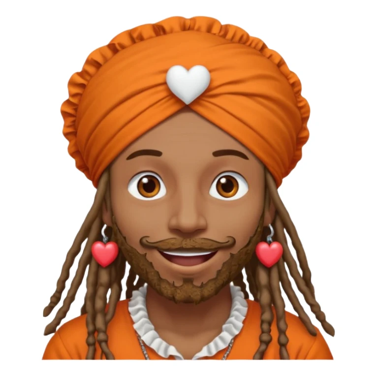 Brownskin man with long dreadlocks orange shirt add white ruffled turban with hearts in both eyes mouth open  sticker