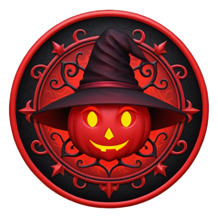 iOS emoji, dark fantasy magic seal, witch symbol, web pattern, red glow, minimal clean style, dark fantasy, dark atmosphere, black and red colors sticker