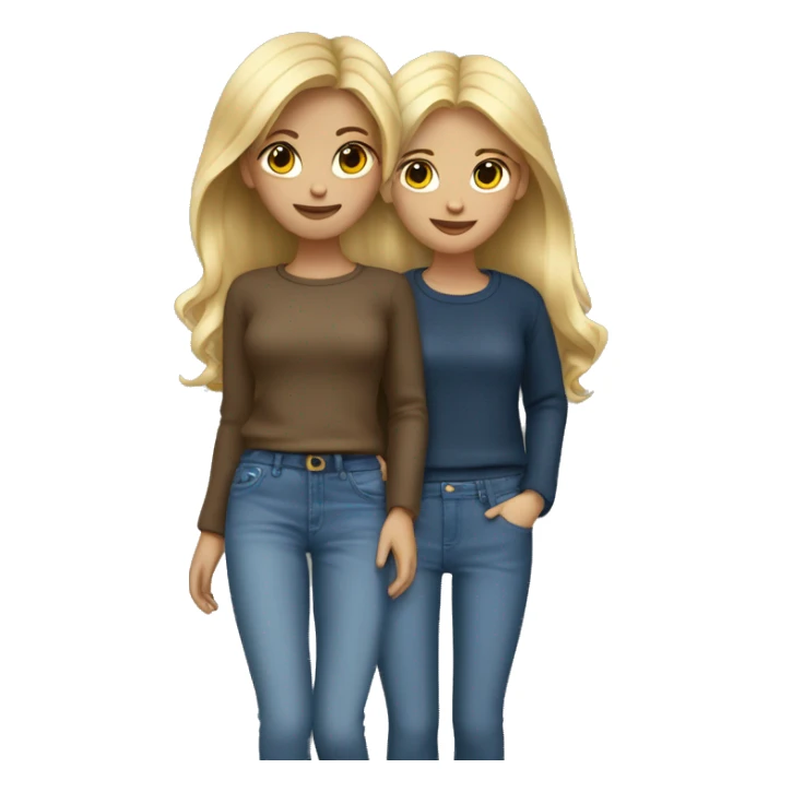 Two girls with jeans and pullover blonde and brown sticker