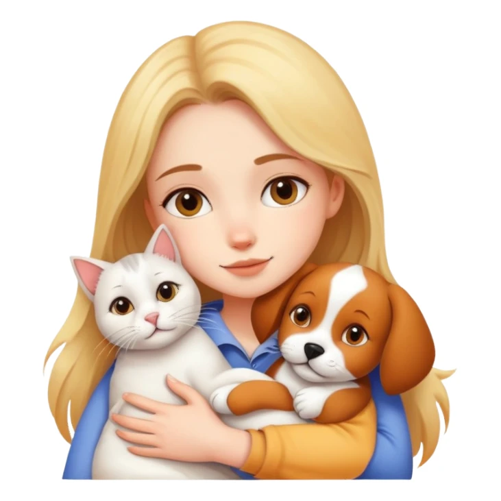 Beautiful girl hugs a cat and a dog tightly sticker