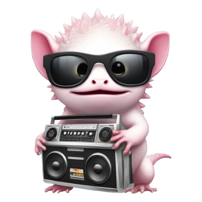 Axolotl with glasses and a boombox  sticker