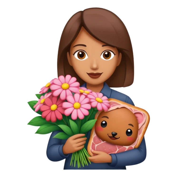 artist holding spam meat pretty flower bouquet  sticker