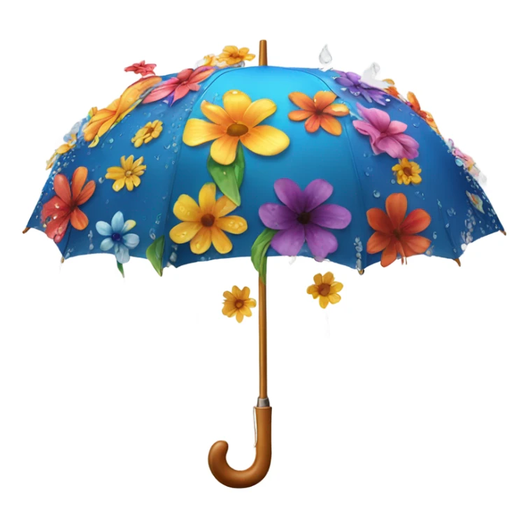 Rainbow umbrella made of flowers with dew drops dripping off and a large handle  sticker