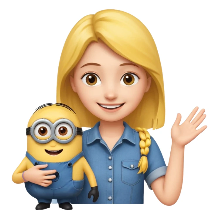 Young White girl holding minions hand sticker