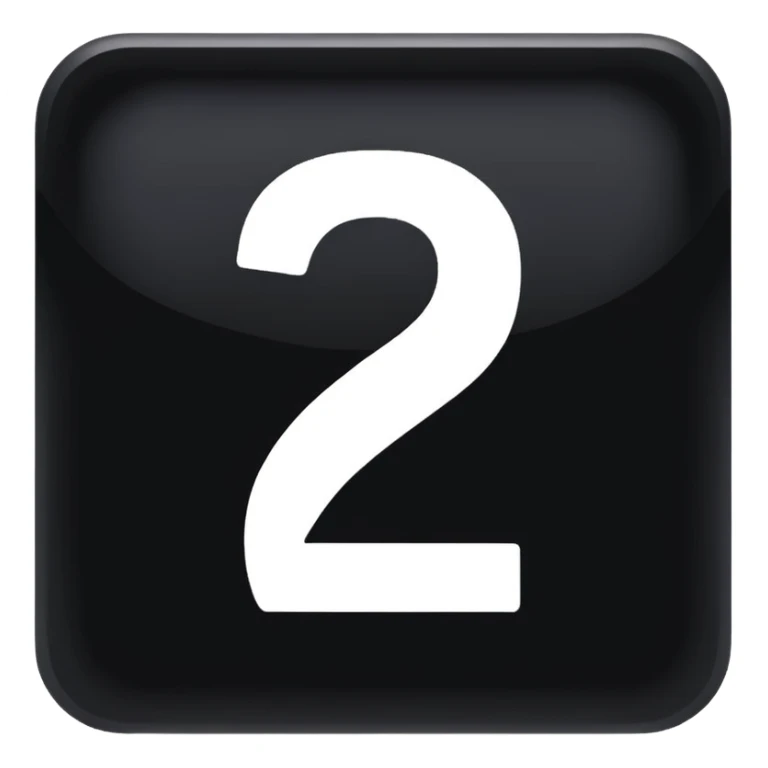 create number 2 in the center of the square shape,  and the square shape is in black color , the number is in white sticker