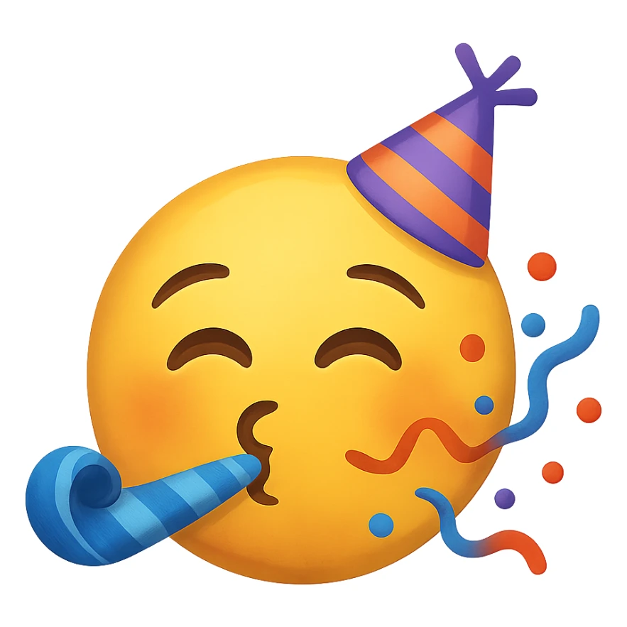 yellow face with party streamer emoji, digital illustration sticker