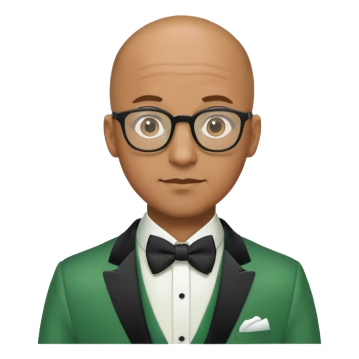 Brown bald man with glasses green tuxedo  sticker